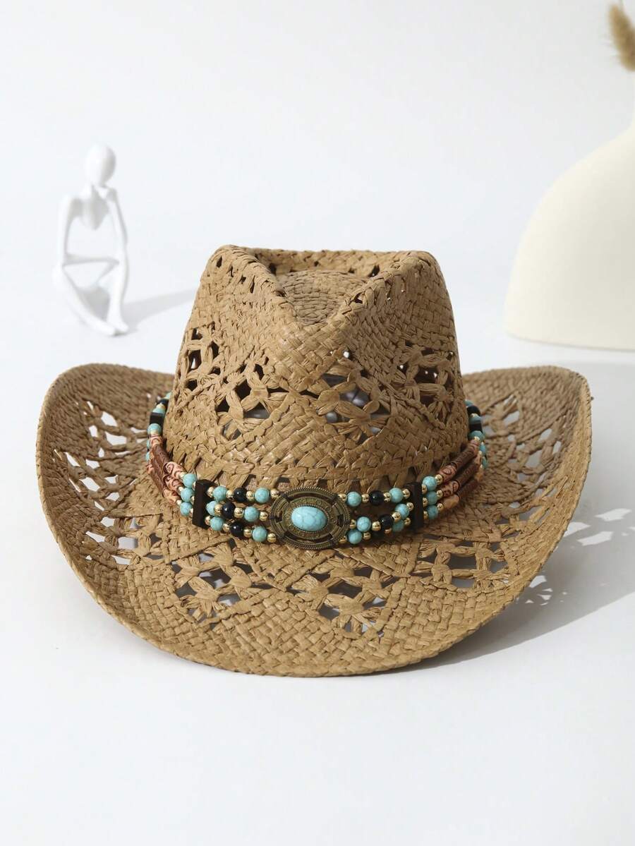Unisex Straw Cowboy Hat With T - Cowboy Hat Straw avaliação e preço