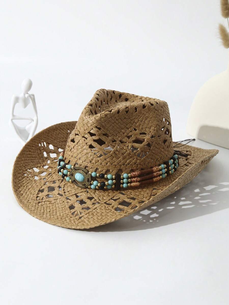 Unisex Straw Cowboy Hat With T - Cowboy Hat Straw avaliação e preço