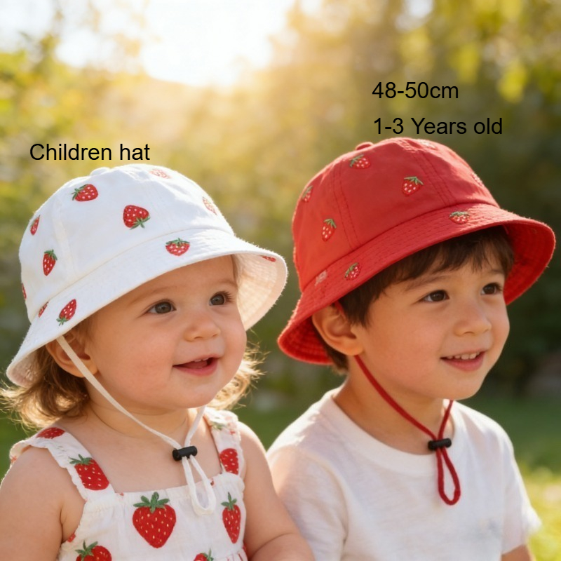 Girl Fisherman Hat with Strawb - Bucket Hat Cotton avaliação e preço
