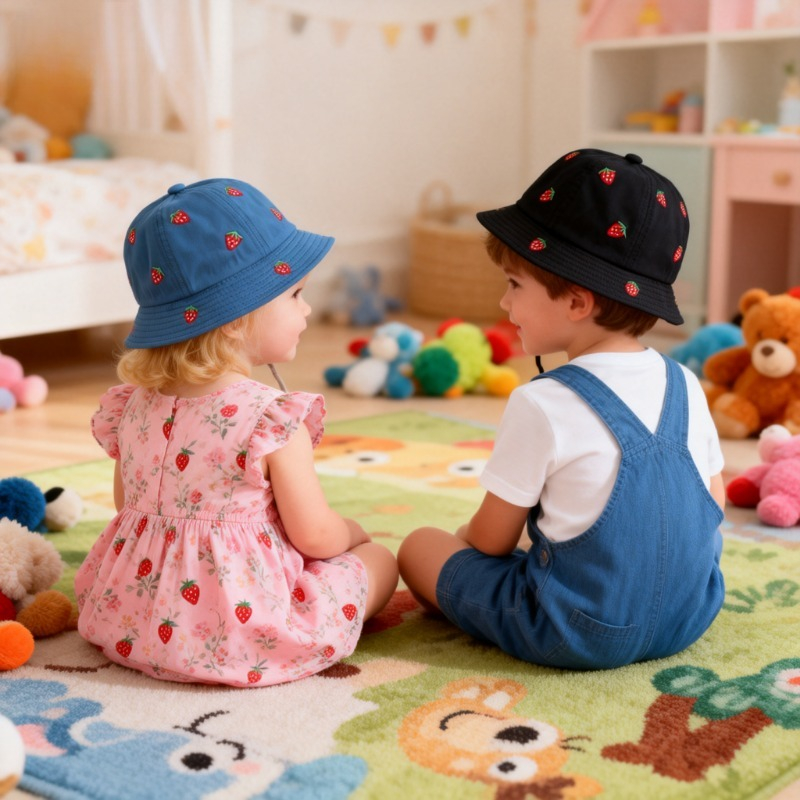Girl Fisherman Hat with Strawb - Bucket Hat Cotton avaliação e preço